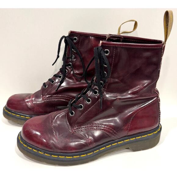 Dr. Martens Shoes - DR. MARTENS The Original Red Lace-Up Boots Moto Combat Unisex Size 8